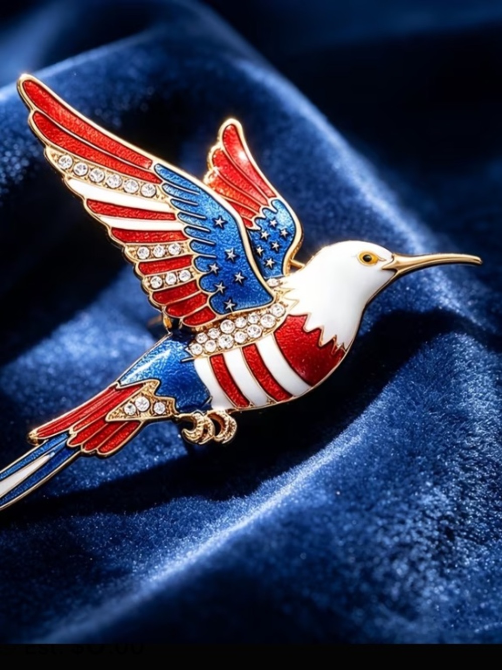 Patriotic Hummingbird Bird Brooch in Red, White & Blue Enamel - Picture 2 of 5
